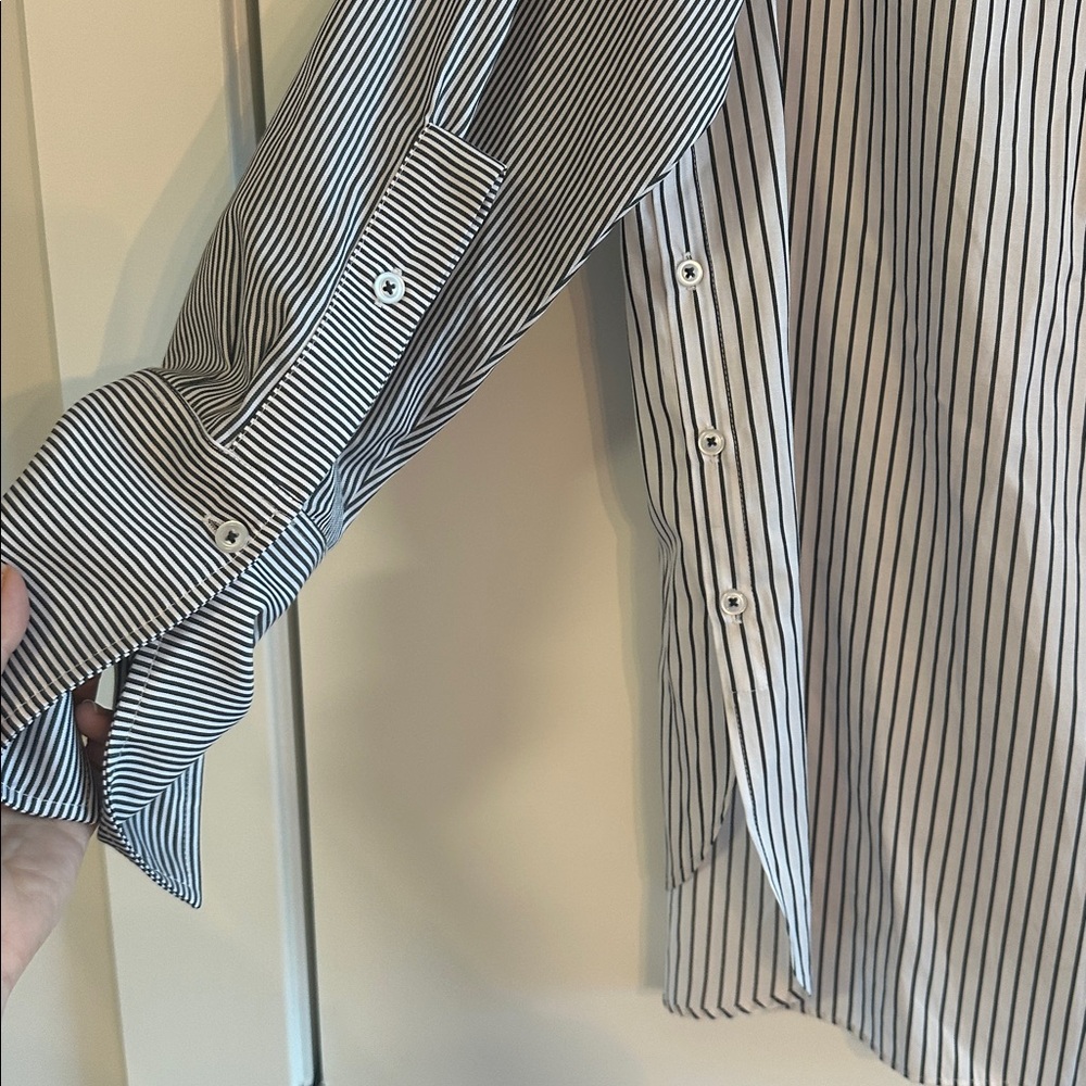 THEO The Label Striped Button-Down Shirt in Black and White sz LRG - Picture 7 of 8